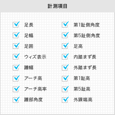 三次元足型計測機　計測項目